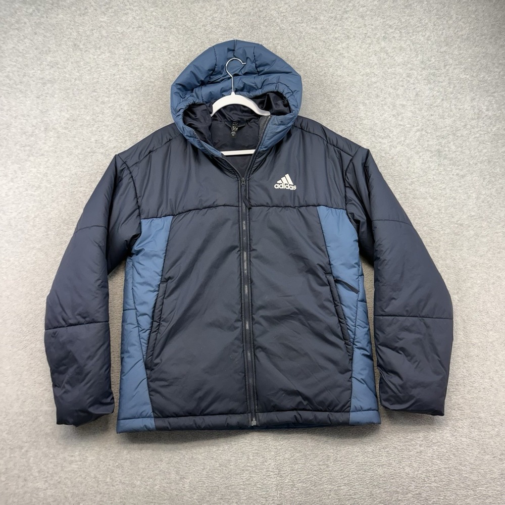 Adidas 3-Stripes‎ BSC 3S Puffy Hooded Jacket Blue Size M Medium Men's Winter